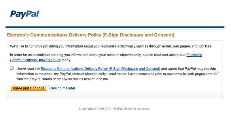 Paypal E-sign Disclosure and Consent